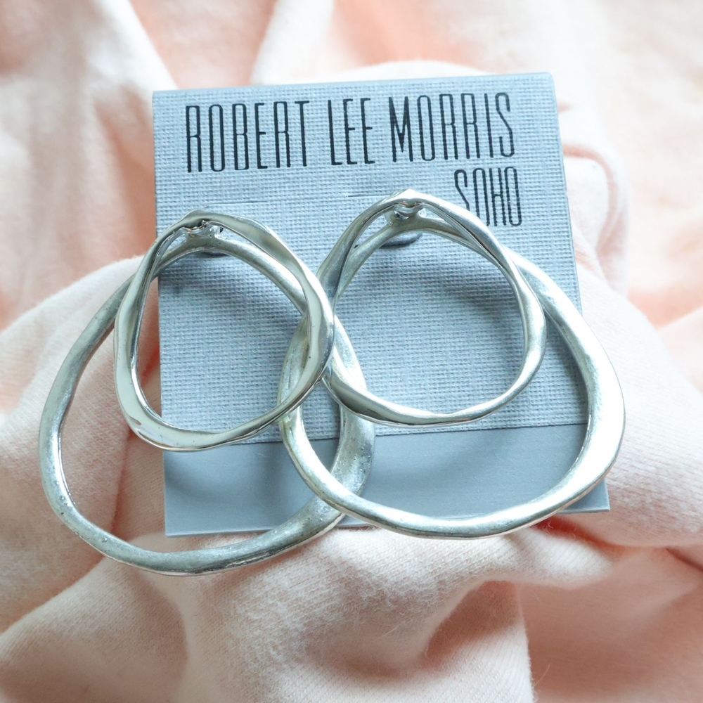 Robert Lee Morris Silver Textured Modern Hoop Earrings Bold Style